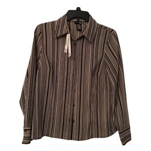 East 5th Brown & Beige Multi-Color Striped Women's Shirt – Petite Medium (NWT)